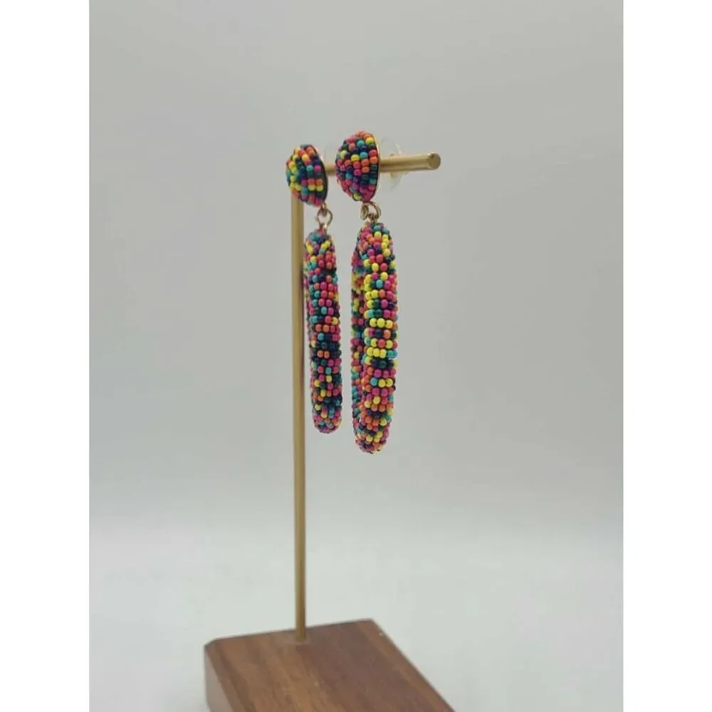 Colorful Beaded Hoop Stud Earrings